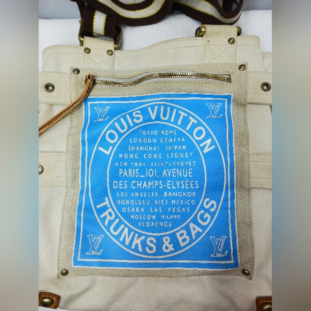 Louis Vuitton Blue Toile Globe Shopper Cabas MM Bag Cream